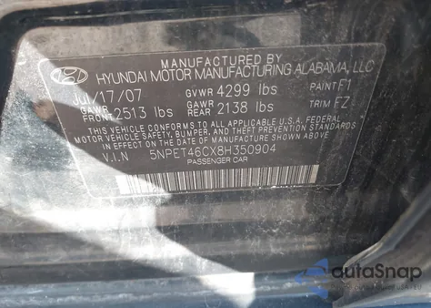 2008 Hyundai Sonata Gls from USA, damaged, VIN 5NPET46CX8H350904